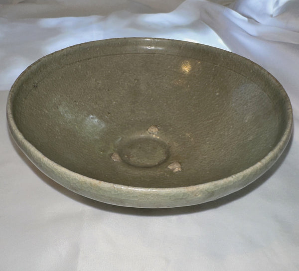 Chinese Celadon Yaozhou Conical Bowl. Song-Yuan Dynasty. 7" Diameter