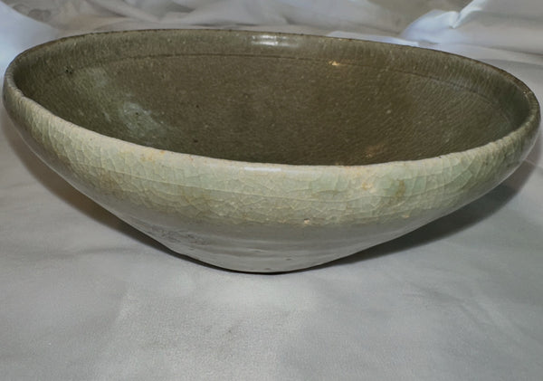 Chinese Celadon Yaozhou Conical Bowl. Song-Yuan Dynasty. 7" Diameter