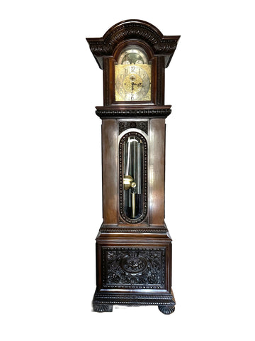 Very Large English Mahogany Grandfather Clock. Lunar Dial. Elliott London