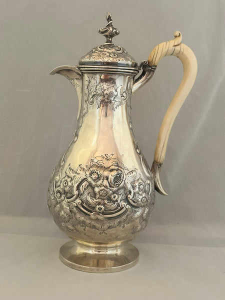 Coffee Pot. English Sterling Repousse. London 1838. 11 1/2" H