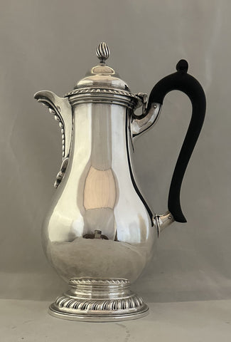 Demitasse Coffee Pot. English Sterling Silver. London 1906. Wood Handle. 9" H