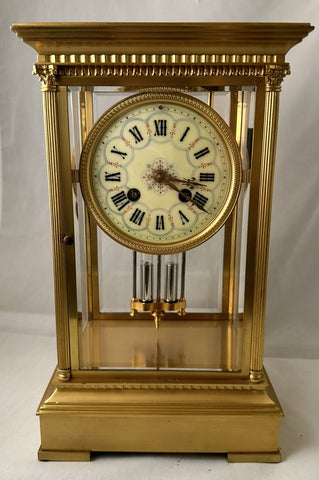 French Crystal Regulator Clock. Brass Case Mercury Pendulum Tiffany & Co c.1890
