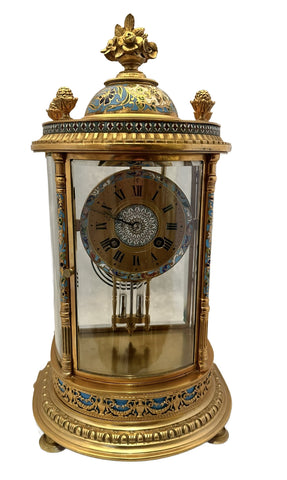 French Crystal Regulator Clock. Brass and Cloisonne. Late 19th C