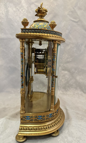 French Crystal Regulator Clock. Brass and Cloisonne. Late 19th C