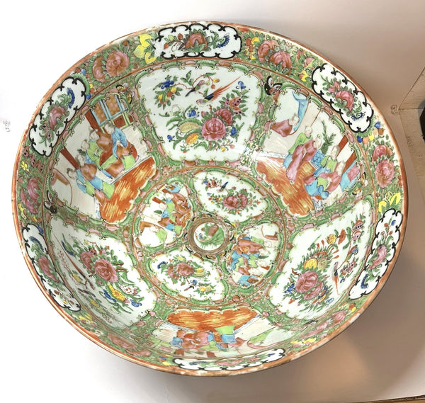 Large Chinese Rose Medallion Porcelain Punch Bowl. 19th Century 14 3/8" diameter