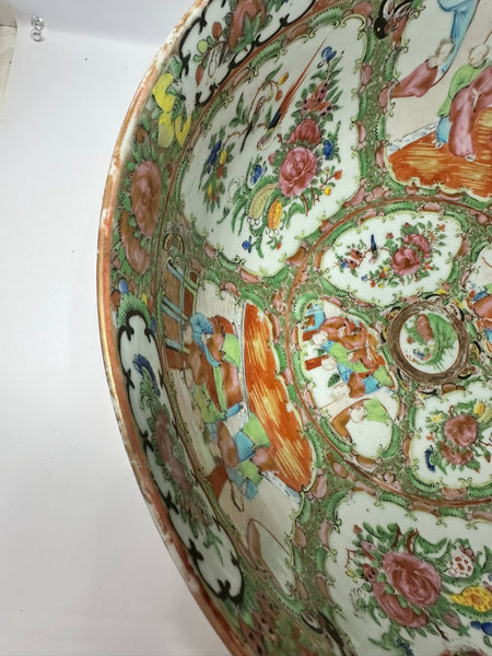 Large Chinese Rose Medallion Porcelain Punch Bowl. 19th Century 14 3/8" diameter