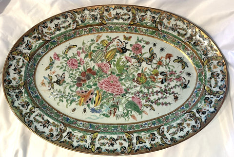 Chinese Porcelain Large Oval Platter. Thousand Butterfly. Qing 19th Century 22"