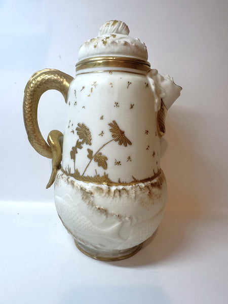 Belleek Chocolate Pot. Raised Fish Mermaid Spout and Handle. Ceramic Art Company