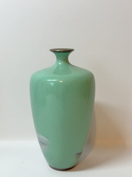 Japanese Cloisonne Vase. Goldfish, Pale Green Ground. Circa 1900. 4 3/4"