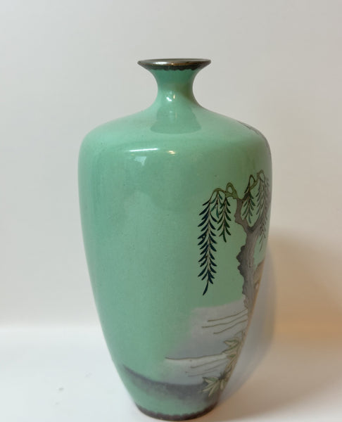 Japanese Cloisonne Vase. Goldfish, Pale Green Ground. Circa 1900. 4 3/4"