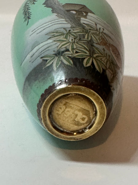 Japanese Cloisonne Vase. Goldfish, Pale Green Ground. Circa 1900. 4 3/4"