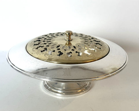 Small Rose Bowl or Flower Arranging Centerpiece. Sterling Silver, Pierced Lid.