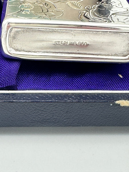 Vintage Japanese 950 Silver Cigarette Case and Lighter in Fitted Case. Signed