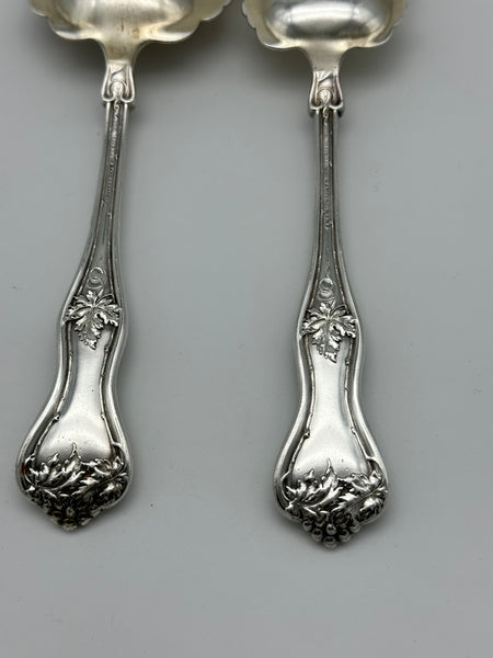 Salad Set. Dominick & Haff Sterling Silver Grape Pattern. Monogram. 8 3/4"