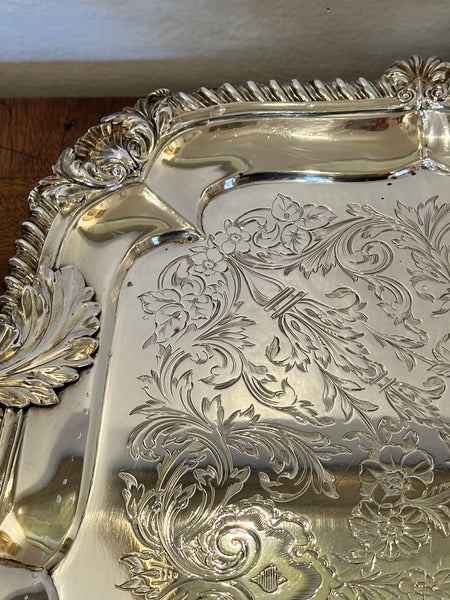 Georgian Period English Sterling Silver Handled Tray.