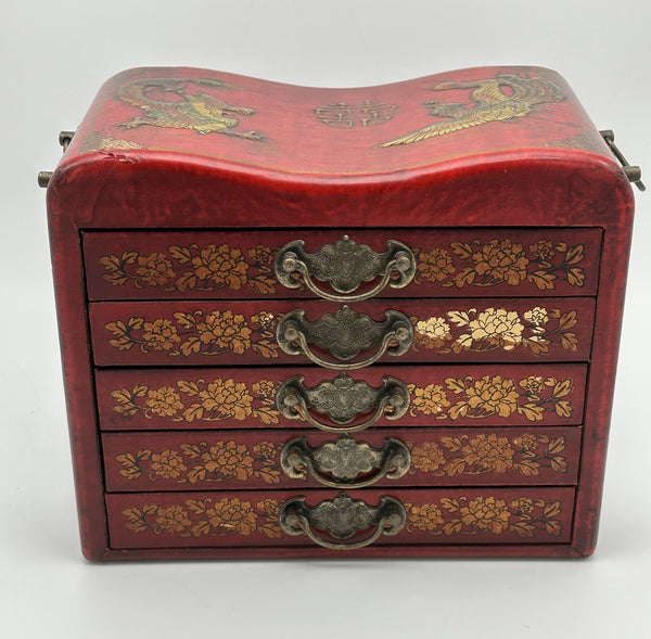 Chinese Mahjong Set Red and Gold Lacquer Box Complete 144 Tiles. Early 20th C