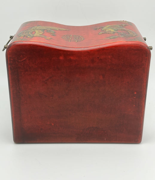 Chinese Mahjong Set Red and Gold Lacquer Box Complete 144 Tiles. Early 20th C