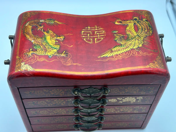 Chinese Mahjong Set Red and Gold Lacquer Box Complete 144 Tiles. Early 20th C