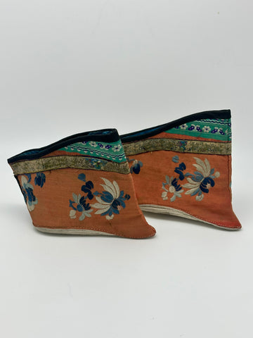 Chinese Embroidered Foot Binding Shoes. Flowers and Butterfly. Circa 1900.