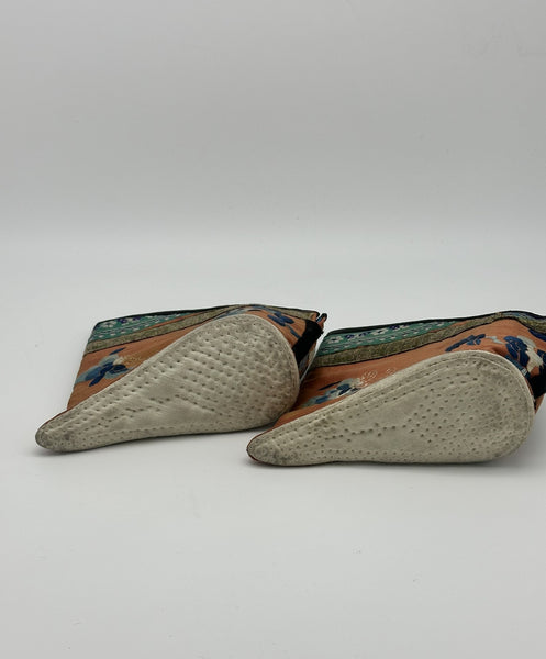 Chinese Embroidered Foot Binding Shoes. Flowers and Butterfly. Circa 1900.