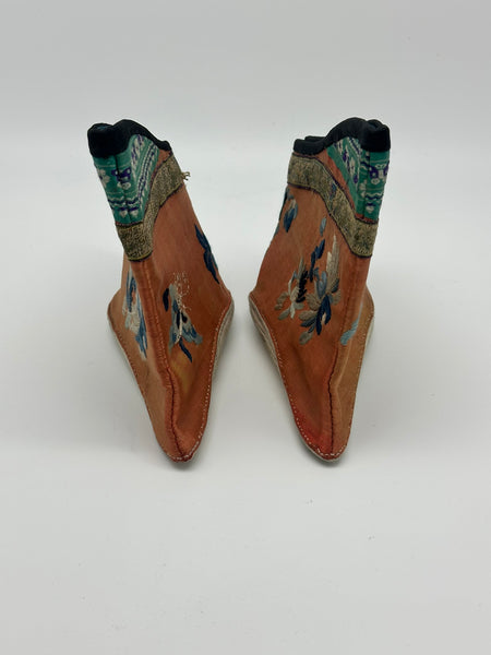 Chinese Embroidered Foot Binding Shoes. Flowers and Butterfly. Circa 1900.