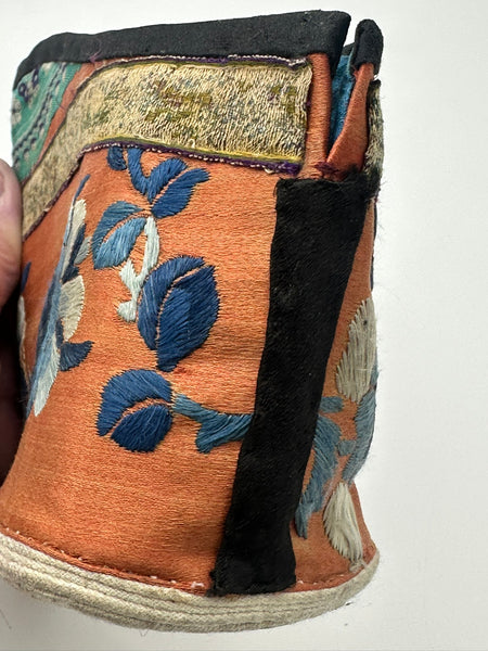 Chinese Embroidered Foot Binding Shoes. Flowers and Butterfly. Circa 1900.