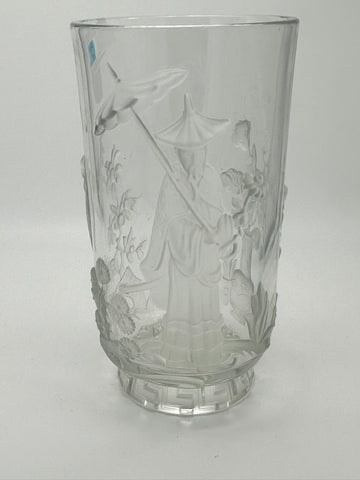 Signed Verlys Glass Vase. Mandarin Chinoiserie. 9 1/2" H