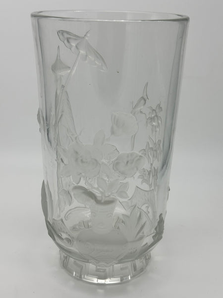 Signed Verlys Glass Vase. Mandarin Chinoiserie. 9 1/2" H