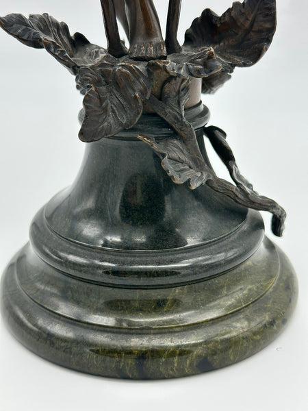 German Bronze Sculpture of Nymph or Fairy in Flowers Franz Rosse 1890. 15 1/2" H