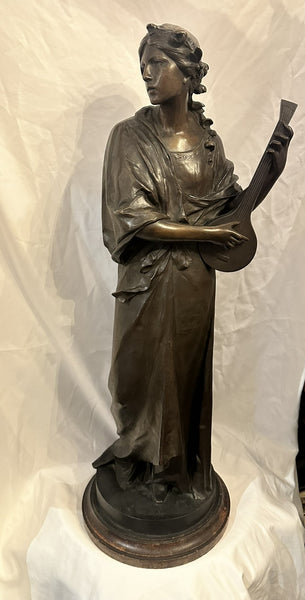 Large German Bronze by Ludwig Durnbauer (1860-1895) Woman with Lute 30 1/4" H