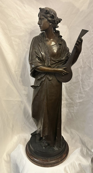 Large German Bronze by Ludwig Durnbauer (1860-1895) Woman with Lute 30 1/4" H