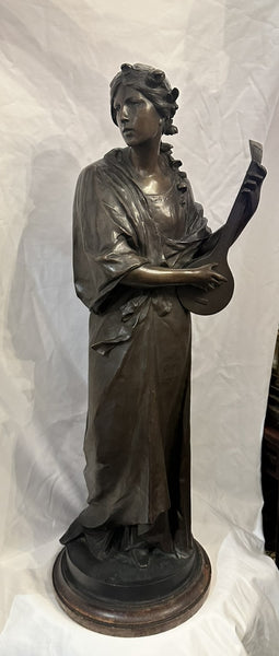 Large German Bronze by Ludwig Durnbauer (1860-1895) Woman with Lute 30 1/4" H