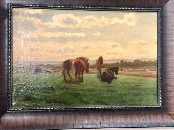 Reiner Dahlen (1837-1874) German. Oil Painting on Canvas of Horses in Pasture.