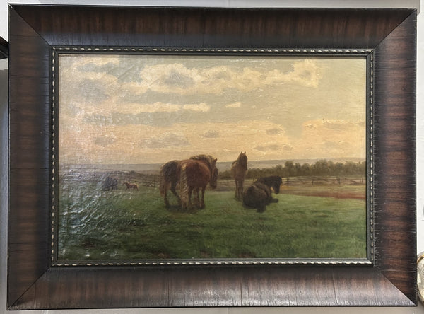 Reiner Dahlen (1837-1874) German. Oil Painting on Canvas of Horses in Pasture.