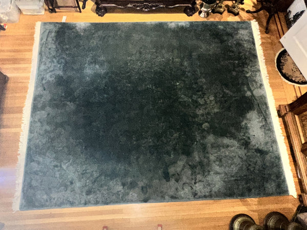 Chinese Sculpted Rug. Teal Ground. 20th Century. 10' 1.5" x 7' 10"