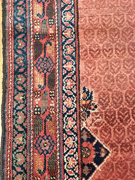 Long Oriental Runner. Orange/Red with Blue. 15' x 3' 4.5".