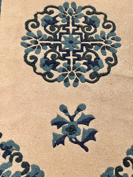 Small Chinese Area Rug. Blue on Cream Ground. 20th Century. 5' 10" x 3'