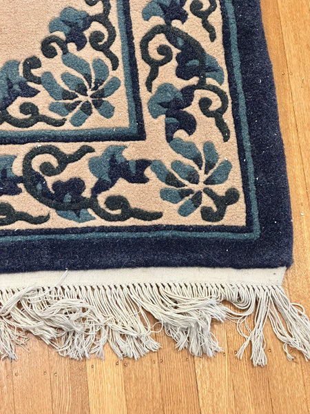 Small Chinese Area Rug. Blue on Cream Ground. 20th Century. 5' 10" x 3'