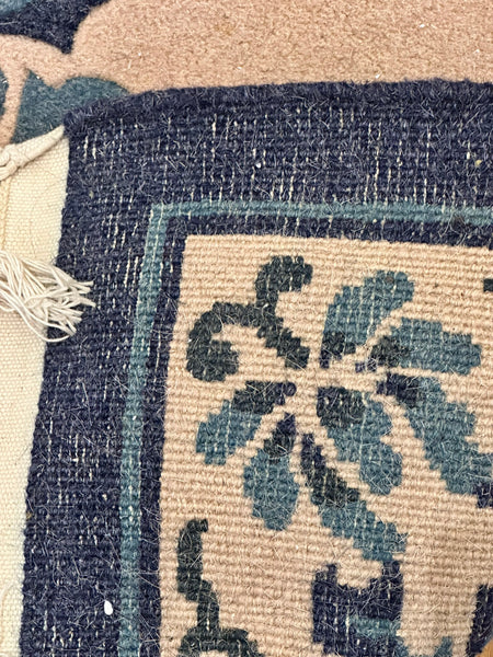 Small Chinese Area Rug. Blue on Cream Ground. 20th Century. 5' 10" x 3'