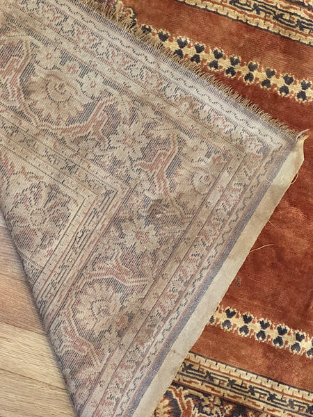 Prayer Rug. Cinnamon, Brown and Tan. Directional. Signed. 3' 10" x 2' 1"