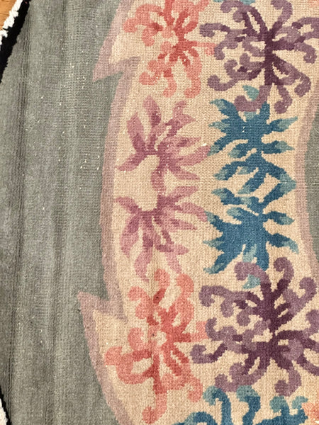 Chinese Rug. Celery Green with Floral Border. Early 20th Century. 7' 10" x 5'