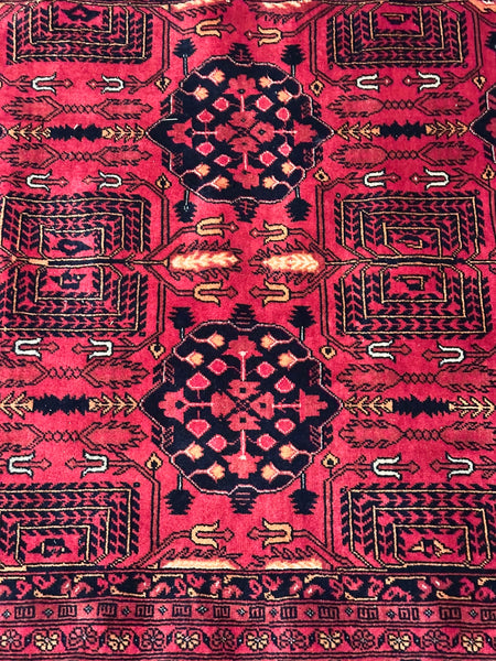 Caucasian Rug. Red with Black, Blue and Beige. Circa 1910. 6' 7" x 4' 11" (CABE)