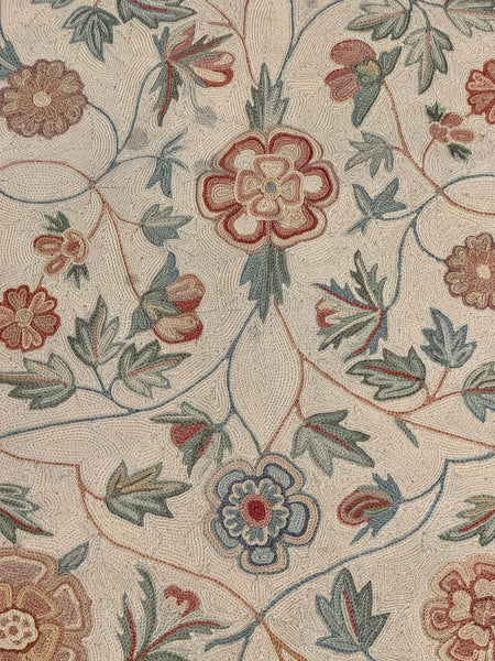 Rug. Hand Stitched. India 20th Century. Cream Pink and Blue Flowers. 49" x 25"