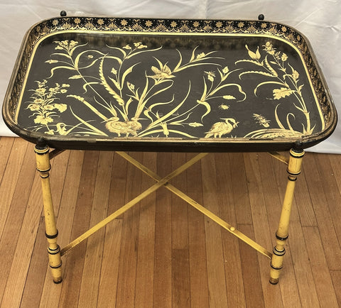 Early 19th Century English Tray Table. Lacquer with Tole Base. 29" x 22" x 18" H