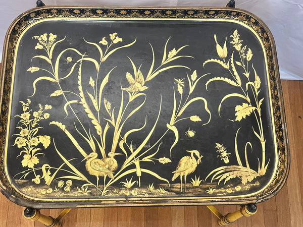 Early 19th Century English Tray Table. Lacquer with Tole Base. 29" x 22" x 18" H