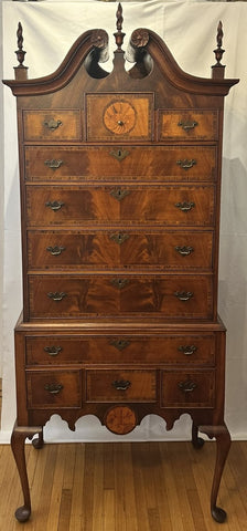 Highboy Chest. English Edwardian. Mahogany and Satinwood. Circa 1890-1900