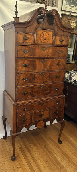 Highboy Chest. English Edwardian. Mahogany and Satinwood. Circa 1890-1900