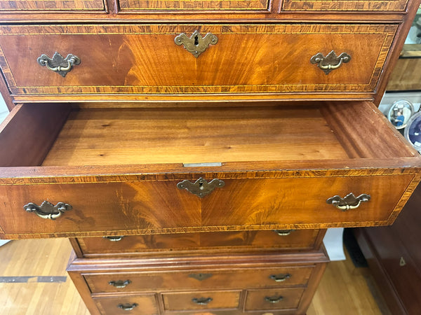 Highboy Chest. English Edwardian. Mahogany and Satinwood. Circa 1890-1900