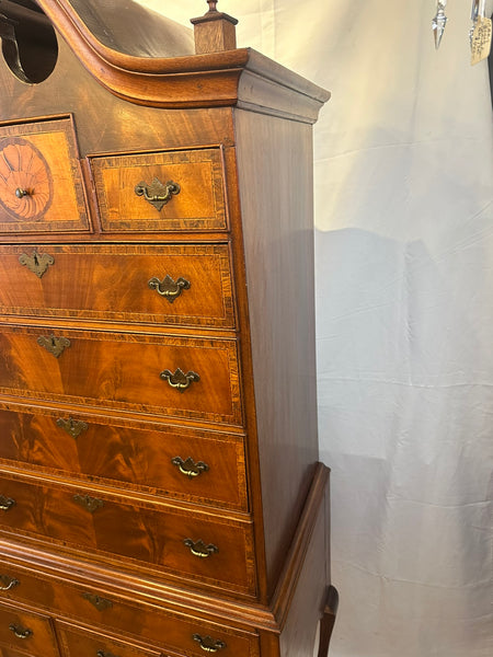 Highboy Chest. English Edwardian. Mahogany and Satinwood. Circa 1890-1900