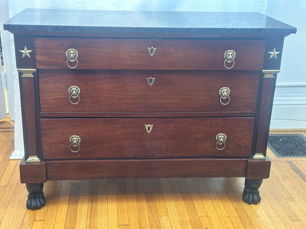 French Chest of Drawers. Mahogany Black Marble Top. 19th Century